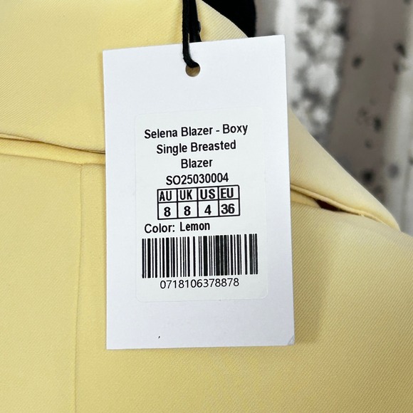 SHOWPO Womens Boxy Single Breasted Selena Blazer in Lemon NWT - Size 4‎ - Picture 8 of 10
